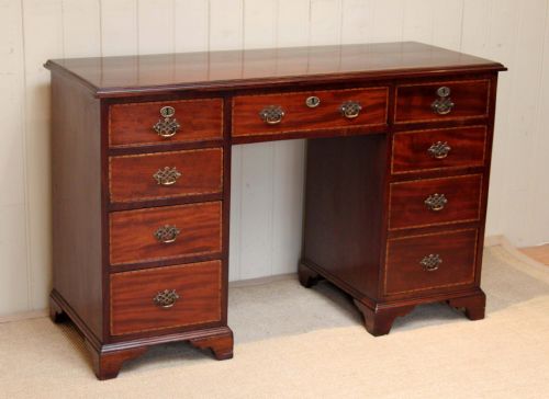 Mahogany Inlaid Pedestal Dressing Table/writing Desk