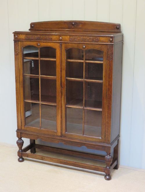 1920s Solid Oak Glazed Two Door Bookcase