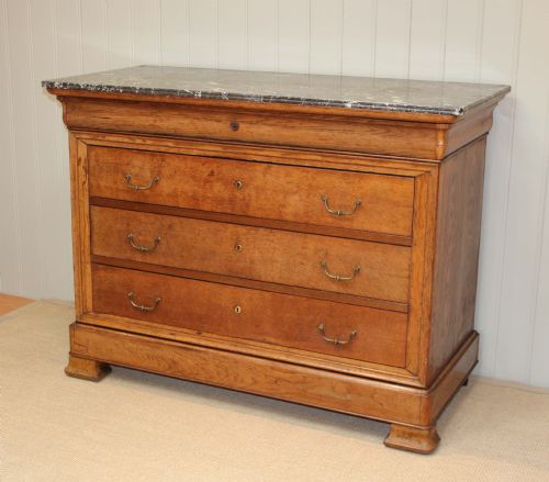 Solid Oak French Marble Top Chest / Commode