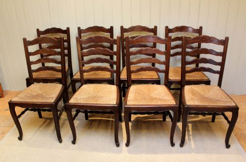 Set of Eight French Oak Dining Chairs