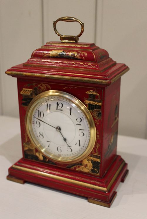 fig 1. Red Chinoiserie Lacquered Timepiece Mantel Clock