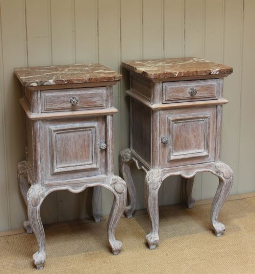 Pair of French Limed Oak Bedside Cabinets