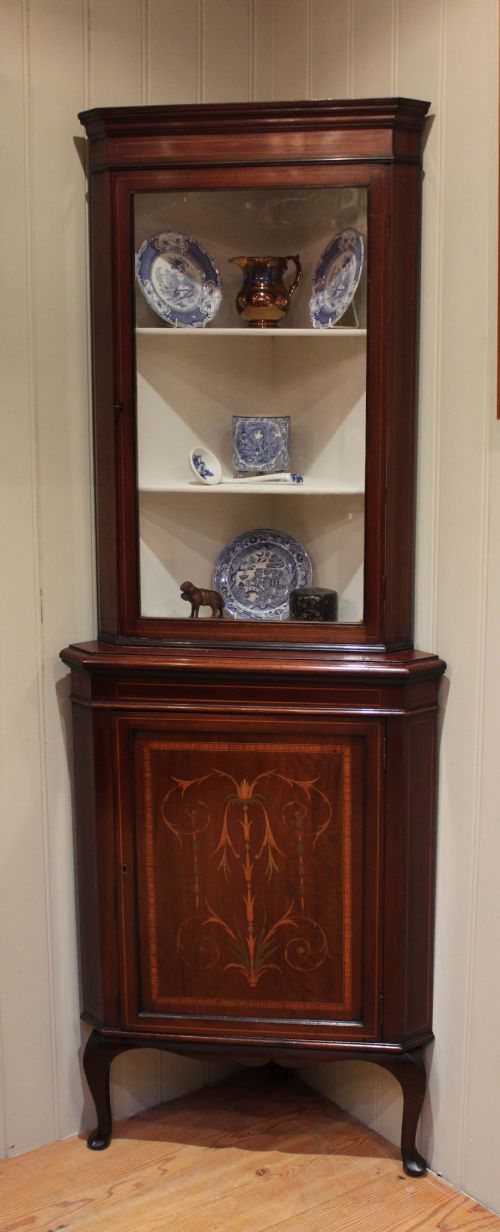 Inlaid Mahogany Corner Display Cabinet