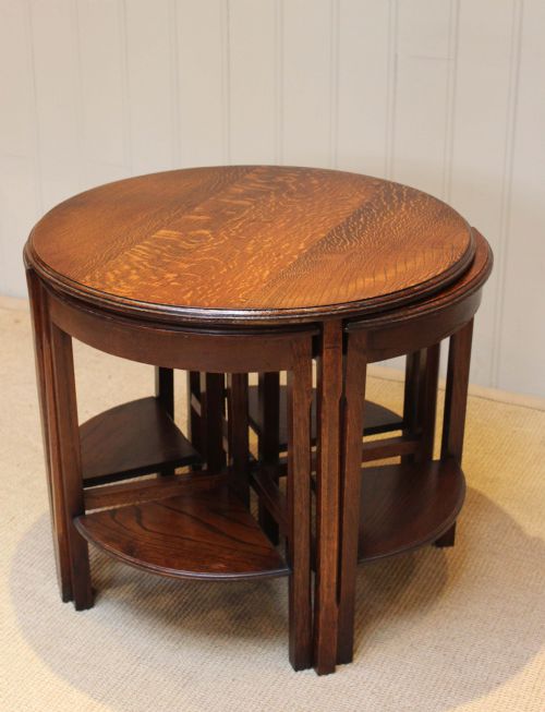 Unusual Circular Oak Nest of Tables