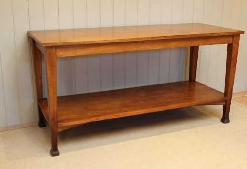 Rectangular Solid Golden Oak Two Tier Table