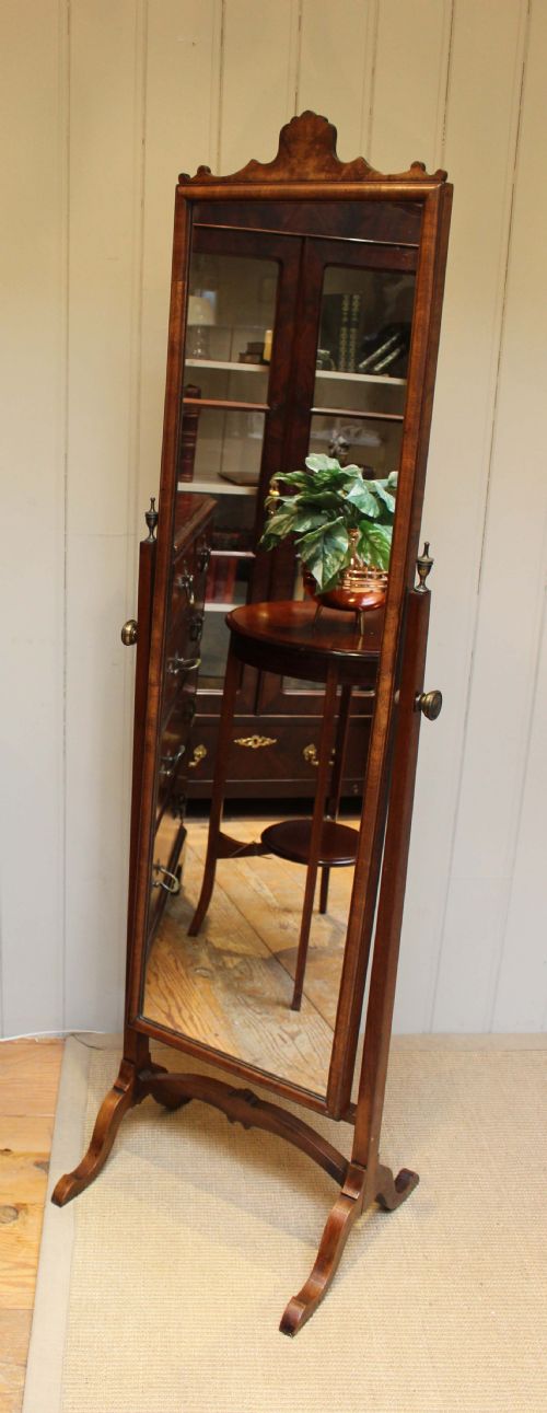 1920s Walnut Cheval Mirror