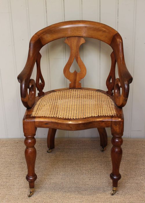 Victorian Mahogany Cane Seat Open Armchair