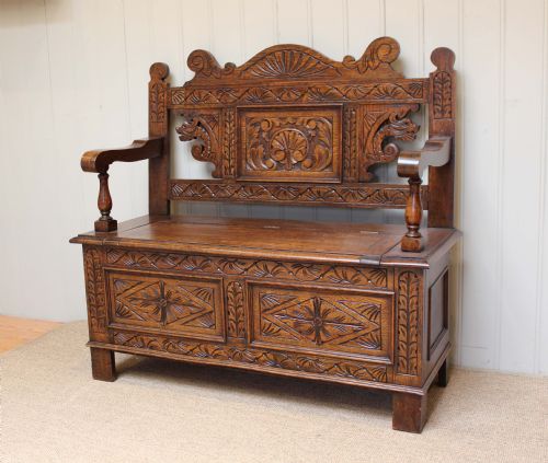 Carved Oak Settle