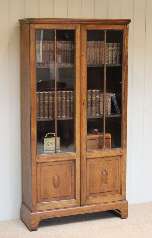 Two Door Part Glazed Oak Bookcase