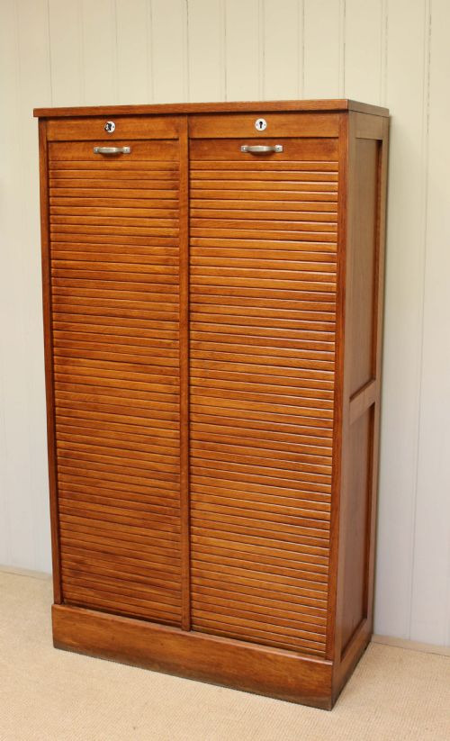 French Tambour Front Oak Filing Cabinet