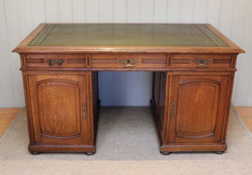 Large French Solid Oak Partners Desk