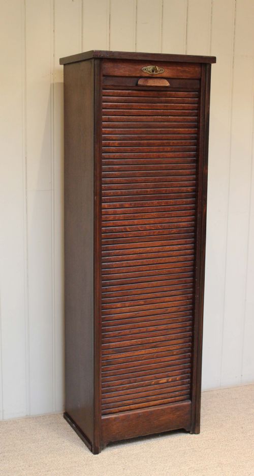 Single French Oak Tambour Front Filing Cabinet