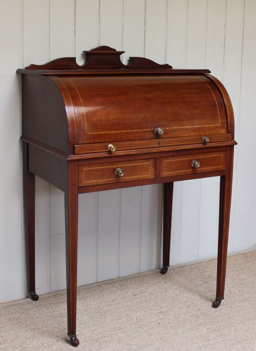 Edwardian Roll Top Mahogany Bureau