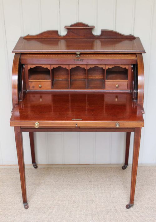 fig 1. Edwardian Roll Top Mahogany Bureau