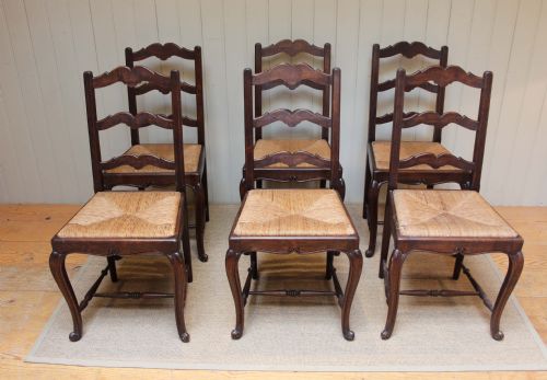 Set of Six Oak Rush Seat Dining Chairs