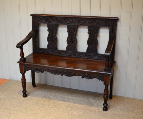 Late 19th Century Carved Oak Settle
