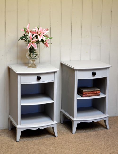 Pair of Painted Bow Front Bedside Cabinets