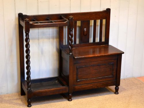 Solid Oak Hall Seat with a Stick Stand