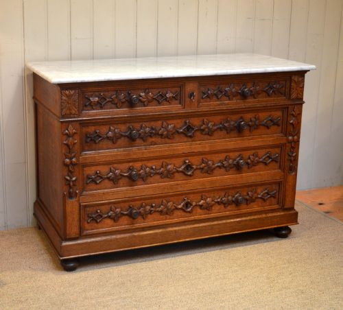 French 19th Century Marble Top Oak Chest