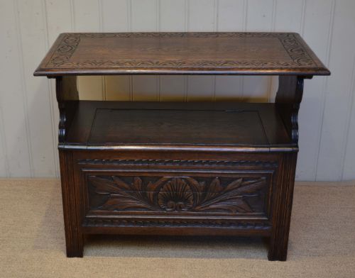 fig 1. Carved Oak Monks Bench