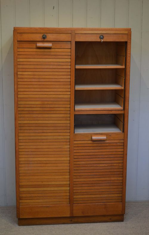 French Oak Double Tambour Front Filing Cabinet