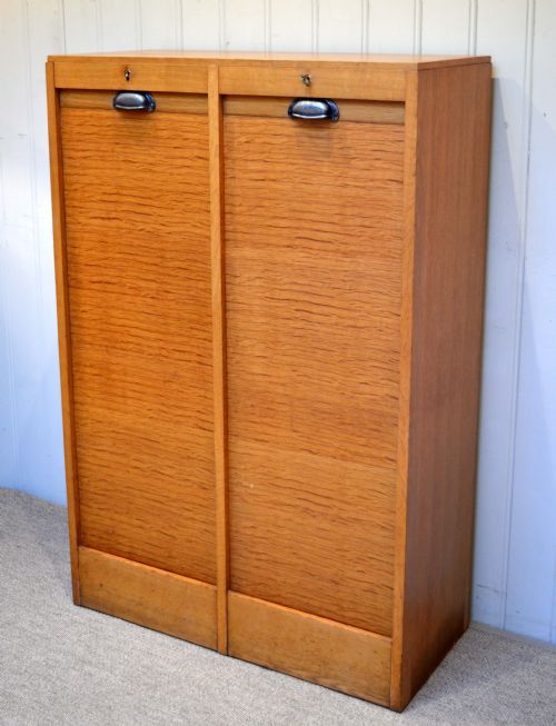 French Oak Double Tambour Front Filing Cabinet