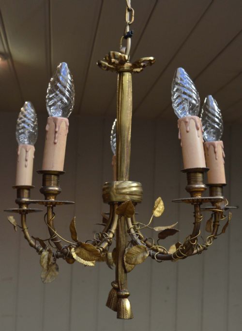 French Five Arm Gilt Chandelier