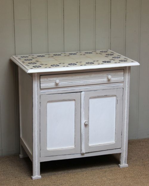 Painted Tile Top Side Cabinet