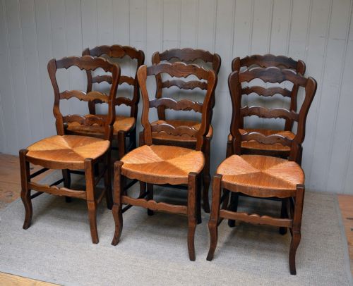 Set of Six French Beech Dining Chairs