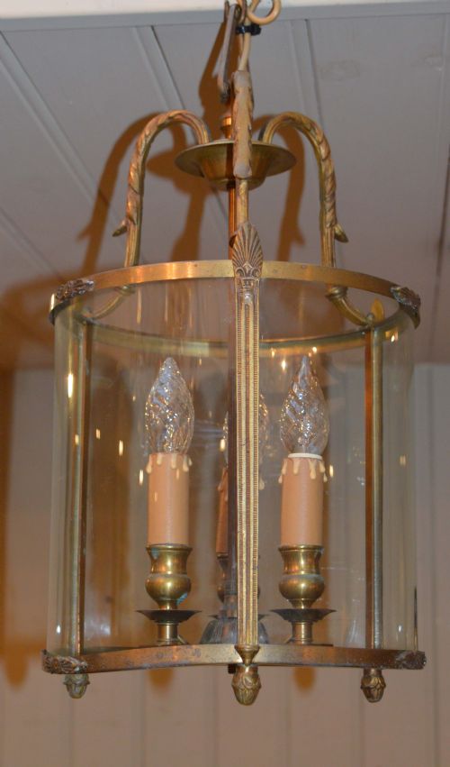 French Brass and Circular Glass Hall Lantern