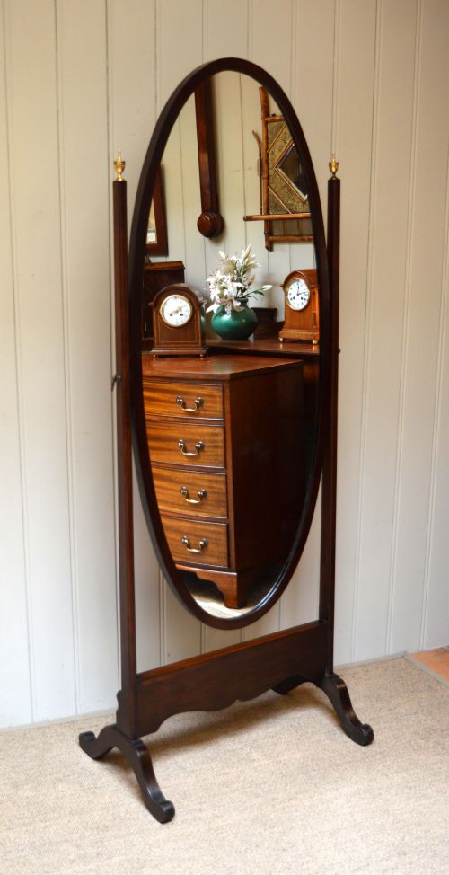 Edwardian Oval Mahogany Cheval Mirror