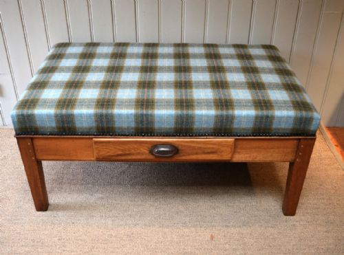Oak Low Upholstered Stool