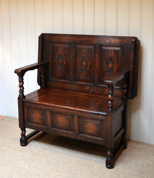 Carved Oak Monks Bench