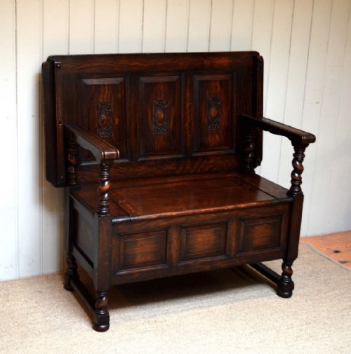 fig 1. Carved Oak Monks Bench