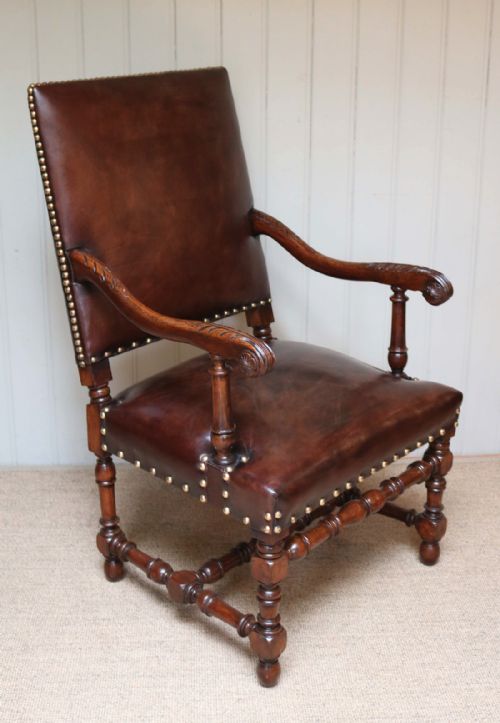Substantial Beech and Leather Open Armchair