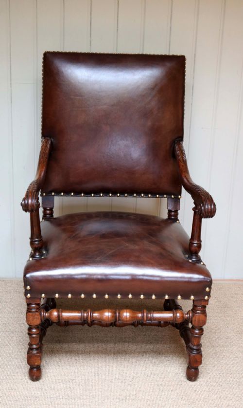 fig 1. Substantial Beech And Leather Open Armchair