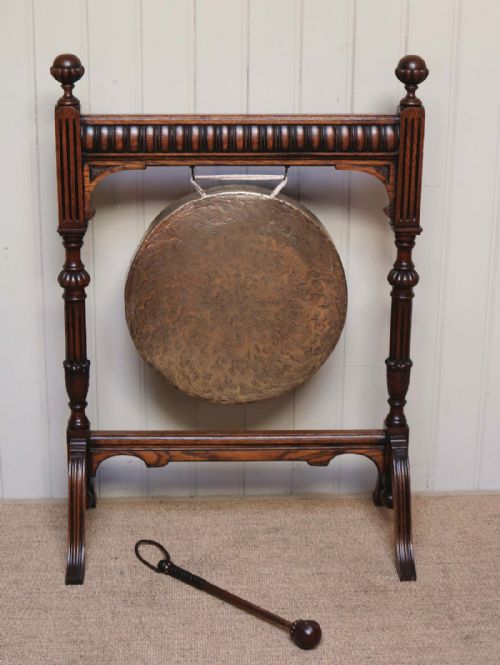Edwardian Oak Framed Floor Standing Gong