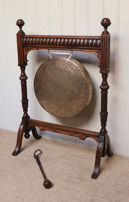 fig 1. Edwardian Oak Framed Floor Standing Gong