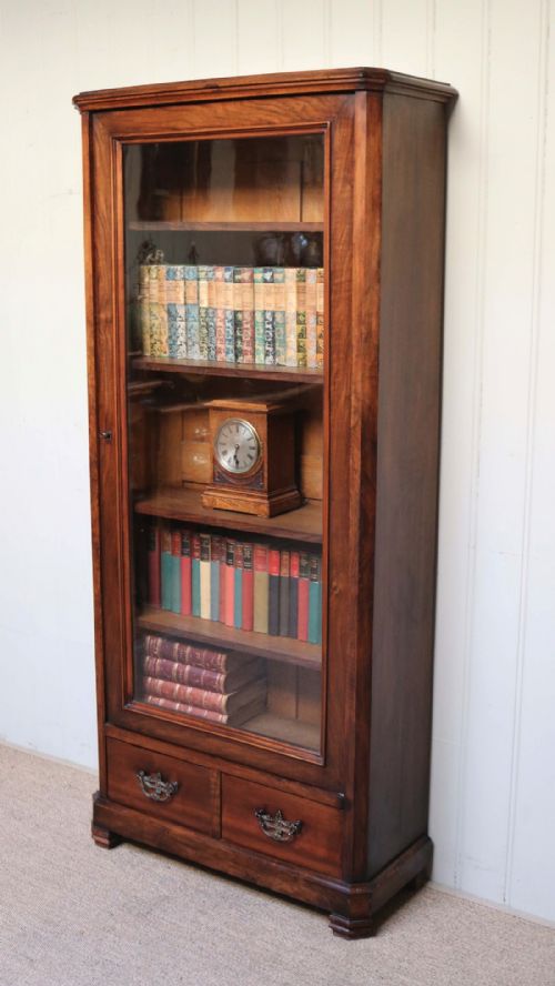 French Walnut Tall Glazed Bookcase