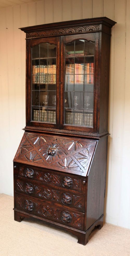 Carved Oak Green Man Bureau Bookcase