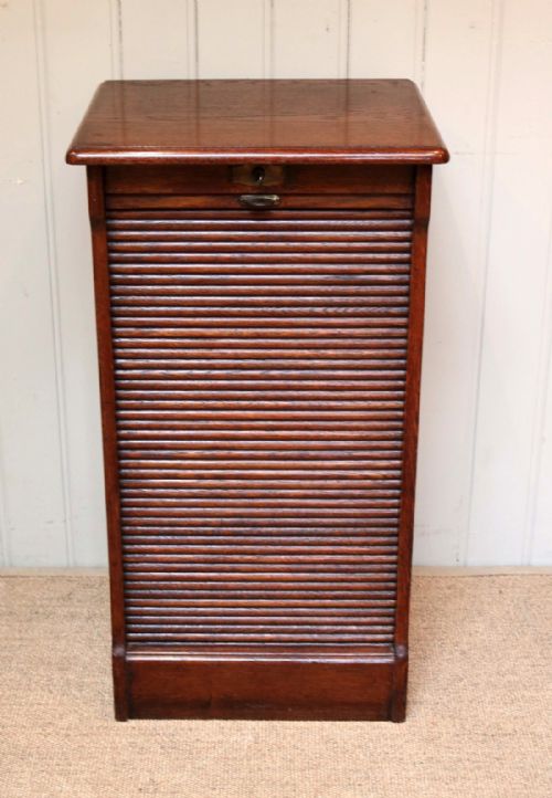 Single Oak Tambour Front Filing Cabinet