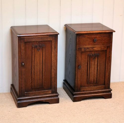 fig 1. Pair Of Oak Linenfold Front Bedside Cabinets