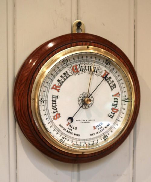 Circular Oak Aneroid Barometer