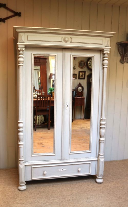 Late 19th Century Painted Continental Mirrored Wardrobe