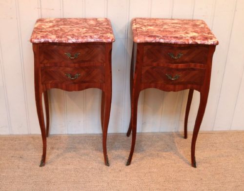 Pair of Marble Top Walnut Bedside Cabinets