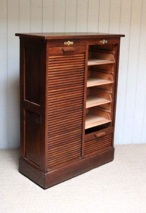 French Oak Double Tambour Front Filing Cabinet
