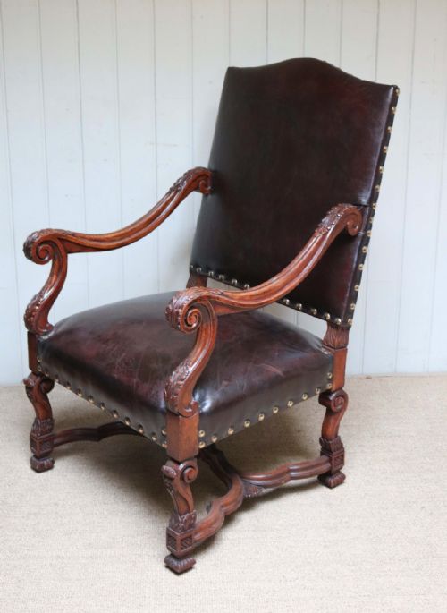 fig 1. French Carved Wooden Leather Chair
