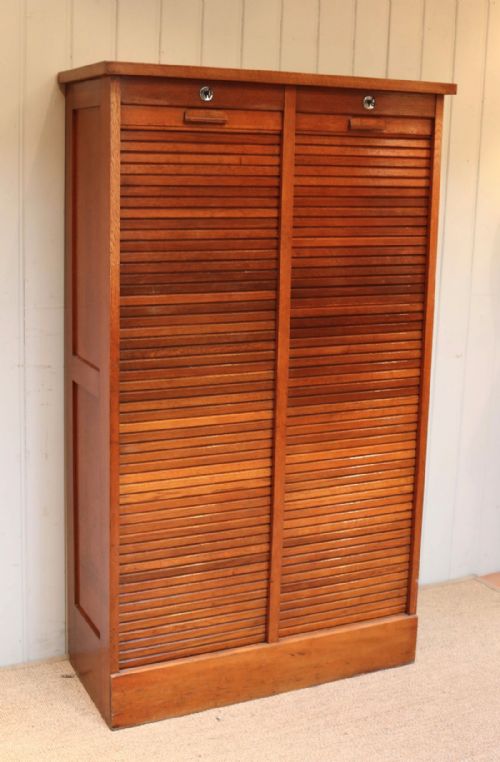 Oak Double Tambour Front Filing Cabinet