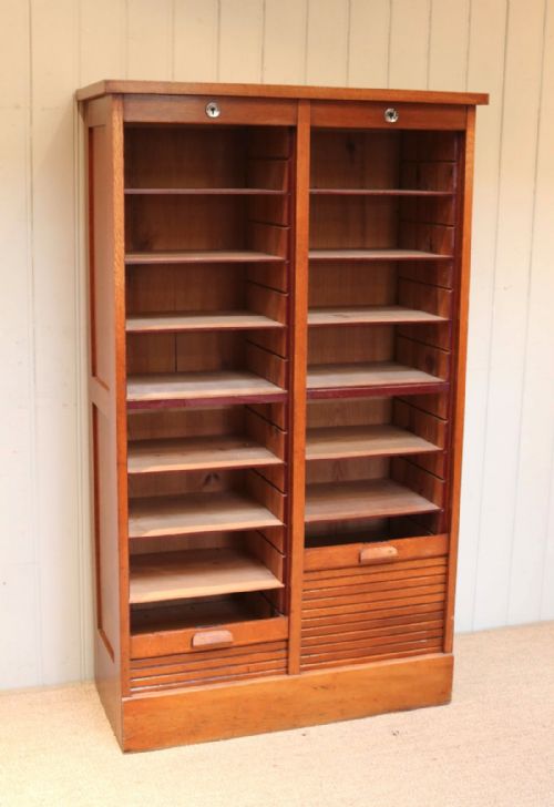 fig 1. Oak Double Tambour Front Filing Cabinet