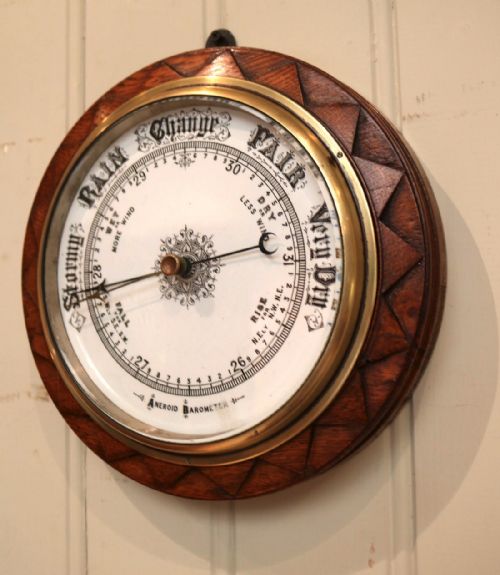 Circular Oak Aneroid Barometer